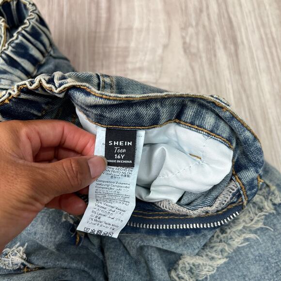 Shein Teen Y2K Style Distressed Baggy Wide Leg Patchwork Denim Jeans Size 16Y - Picture 9 of 9